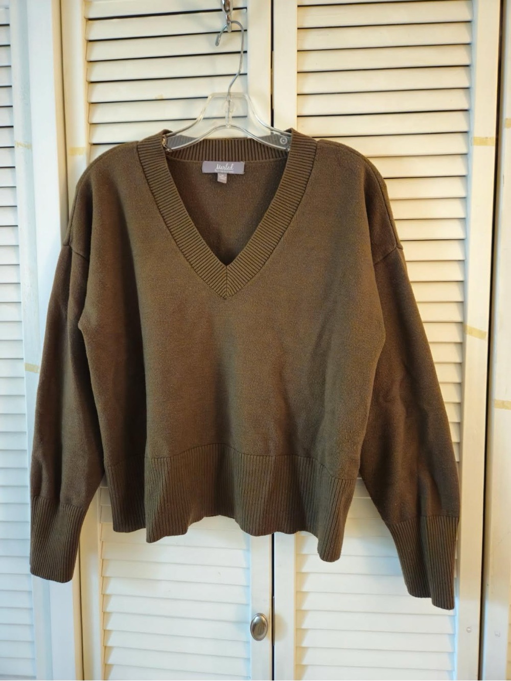 Marled brand. Rayon blend knit sweater. Gently worn. Olive green.
